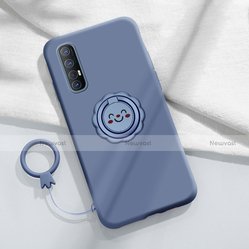 Ultra-thin Silicone Gel Soft Case Cover with Magnetic Finger Ring Stand T03 for Oppo Reno3 Pro Gray