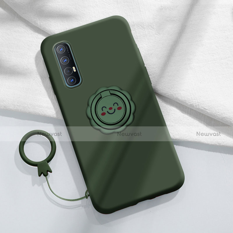 Ultra-thin Silicone Gel Soft Case Cover with Magnetic Finger Ring Stand T03 for Oppo Reno3 Pro Green