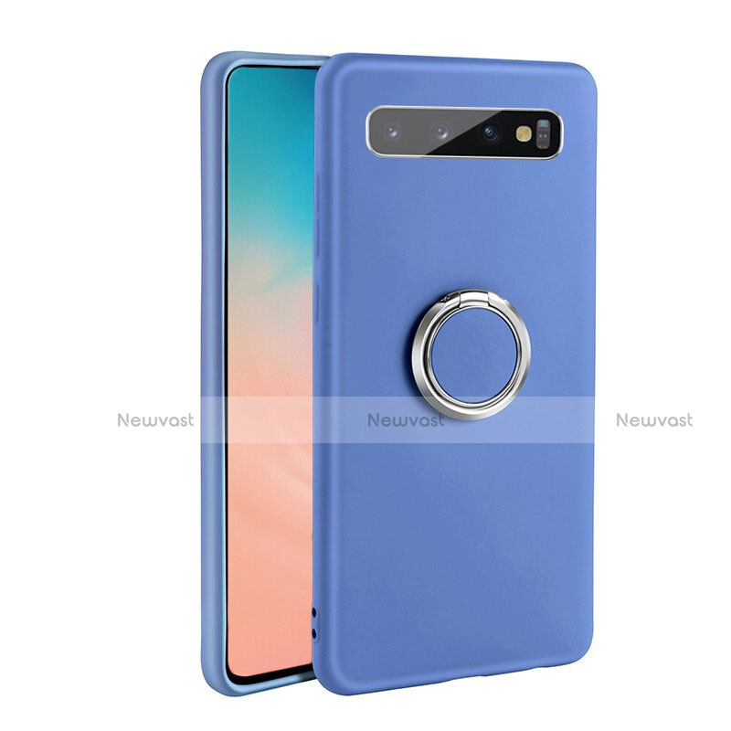 Ultra-thin Silicone Gel Soft Case Cover with Magnetic Finger Ring Stand T03 for Samsung Galaxy S10 5G Blue