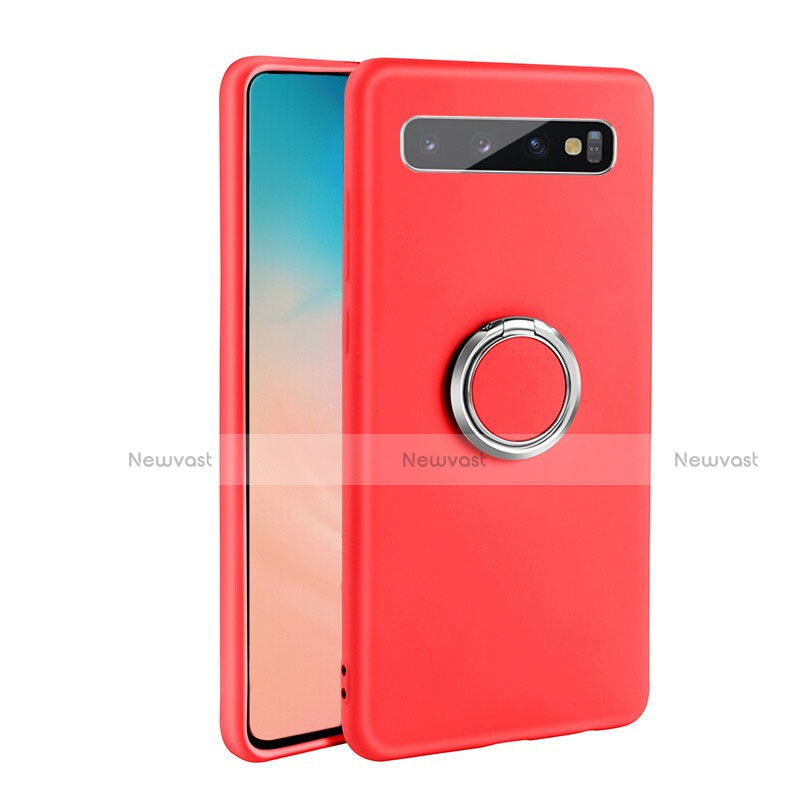 Ultra-thin Silicone Gel Soft Case Cover with Magnetic Finger Ring Stand T03 for Samsung Galaxy S10 5G Red