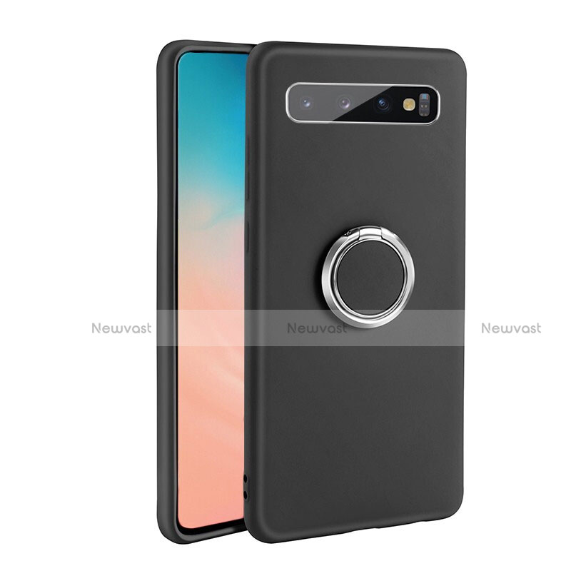 Ultra-thin Silicone Gel Soft Case Cover with Magnetic Finger Ring Stand T03 for Samsung Galaxy S10 Black