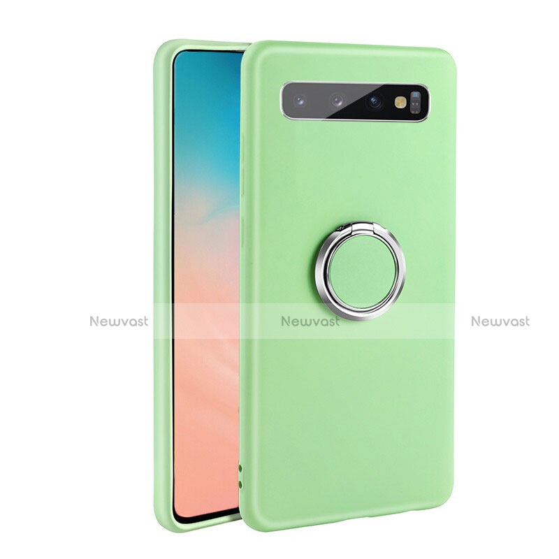 Ultra-thin Silicone Gel Soft Case Cover with Magnetic Finger Ring Stand T03 for Samsung Galaxy S10 Green