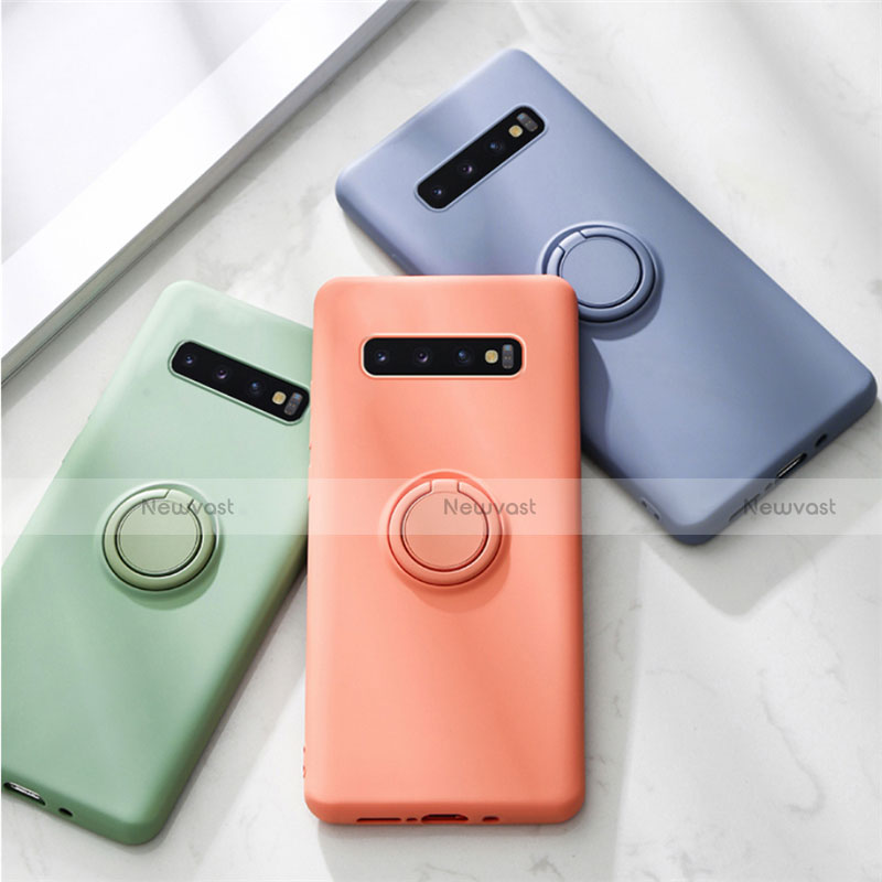 Ultra-thin Silicone Gel Soft Case Cover with Magnetic Finger Ring Stand T03 for Samsung Galaxy S10 Plus