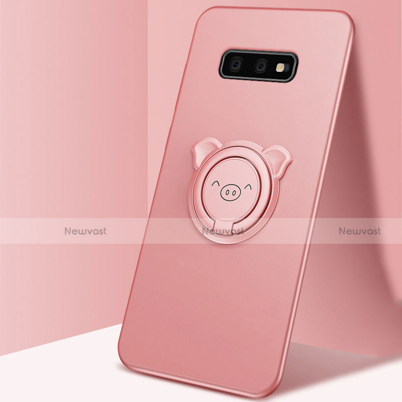 Ultra-thin Silicone Gel Soft Case Cover with Magnetic Finger Ring Stand T03 for Samsung Galaxy S10e Rose Gold