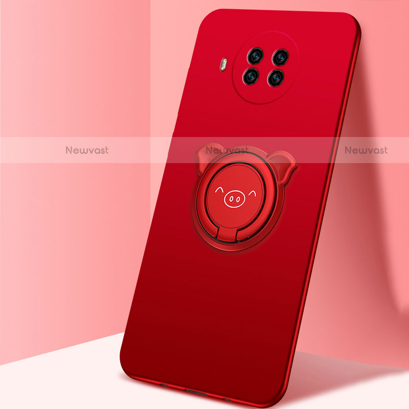 Ultra-thin Silicone Gel Soft Case Cover with Magnetic Finger Ring Stand T03 for Xiaomi Mi 10i 5G Red