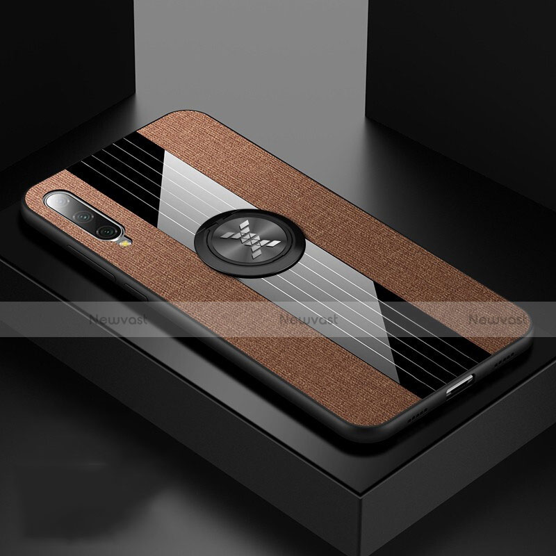 Ultra-thin Silicone Gel Soft Case Cover with Magnetic Finger Ring Stand T03 for Xiaomi Mi A3 Brown