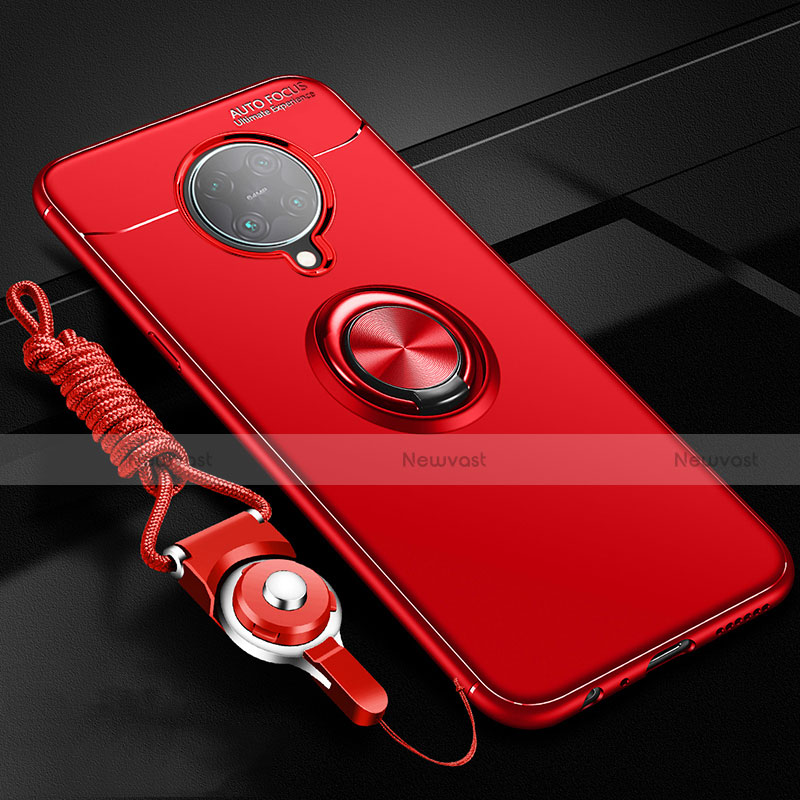 Ultra-thin Silicone Gel Soft Case Cover with Magnetic Finger Ring Stand T03 for Xiaomi Poco F2 Pro Red