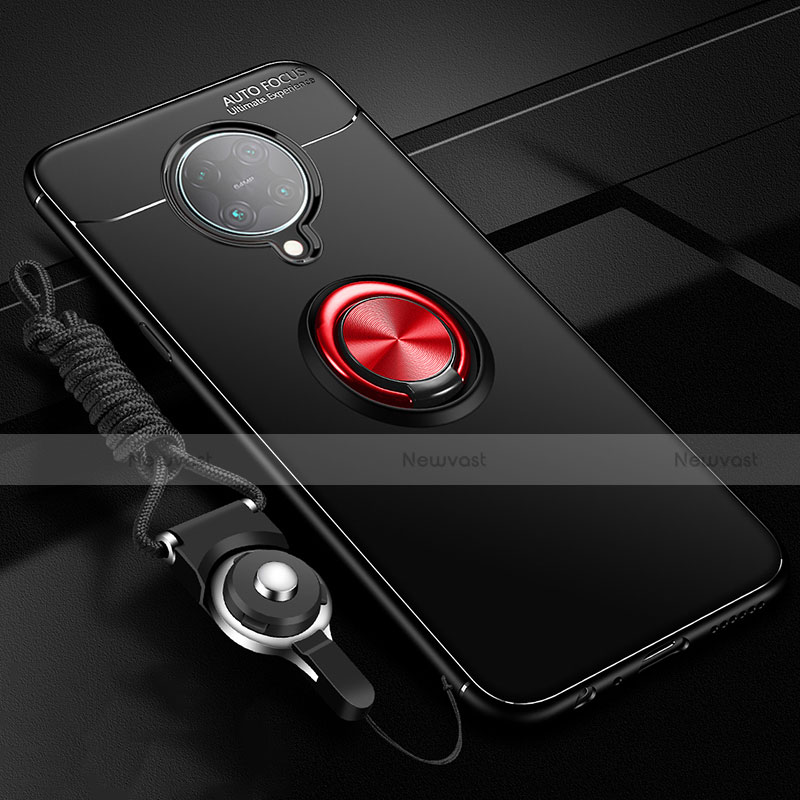 Ultra-thin Silicone Gel Soft Case Cover with Magnetic Finger Ring Stand T03 for Xiaomi Poco F2 Pro Red and Black