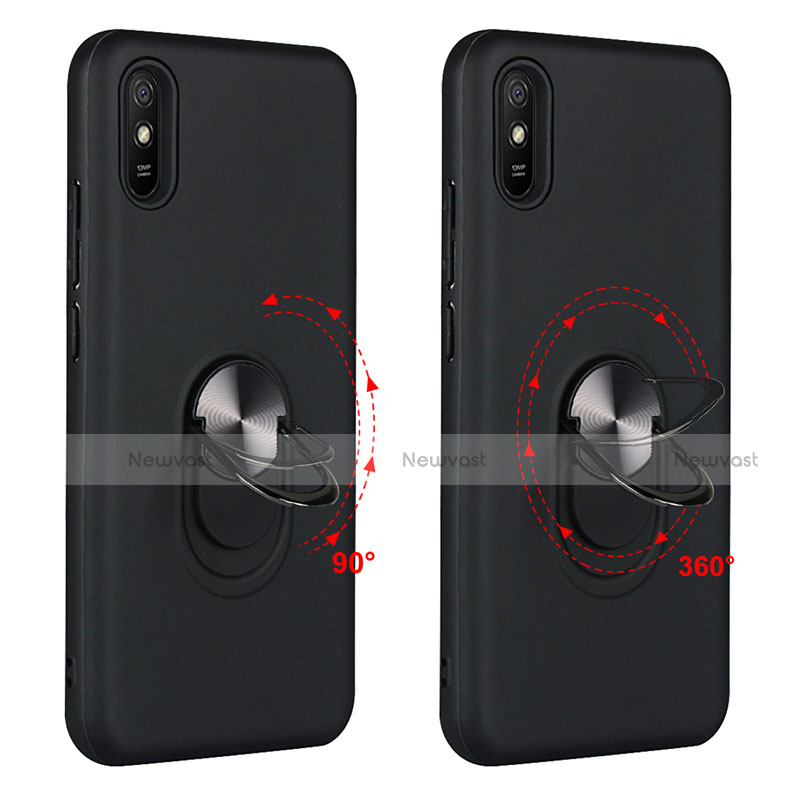 Ultra-thin Silicone Gel Soft Case Cover with Magnetic Finger Ring Stand T03 for Xiaomi Redmi 9A