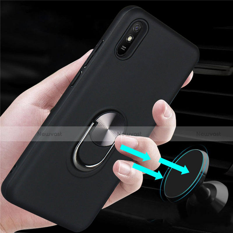 Ultra-thin Silicone Gel Soft Case Cover with Magnetic Finger Ring Stand T03 for Xiaomi Redmi 9A