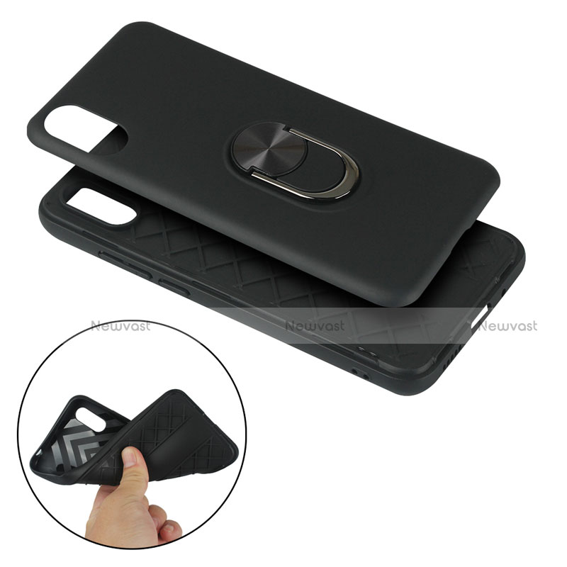 Ultra-thin Silicone Gel Soft Case Cover with Magnetic Finger Ring Stand T03 for Xiaomi Redmi 9A