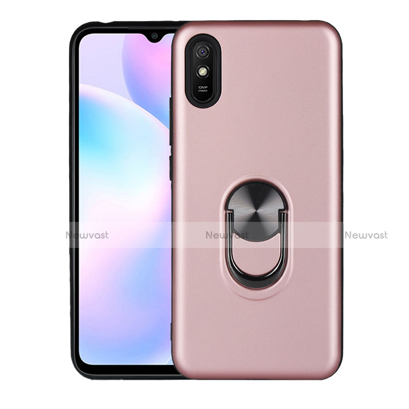 Ultra-thin Silicone Gel Soft Case Cover with Magnetic Finger Ring Stand T03 for Xiaomi Redmi 9A