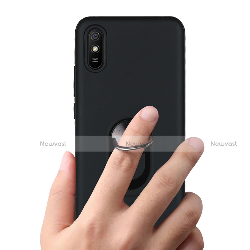 Ultra-thin Silicone Gel Soft Case Cover with Magnetic Finger Ring Stand T03 for Xiaomi Redmi 9A