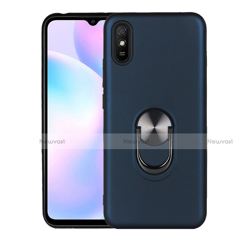 Ultra-thin Silicone Gel Soft Case Cover with Magnetic Finger Ring Stand T03 for Xiaomi Redmi 9A Navy Blue