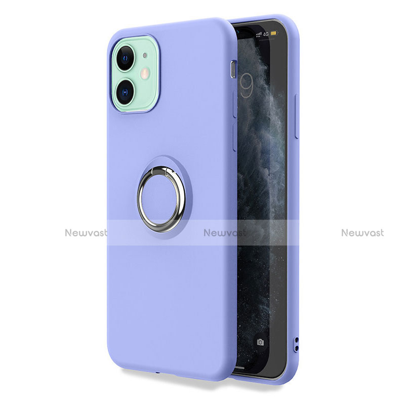 Ultra-thin Silicone Gel Soft Case Cover with Magnetic Finger Ring Stand T04 for Apple iPhone 11 Purple