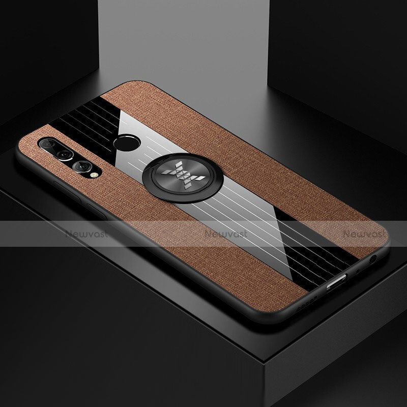 Ultra-thin Silicone Gel Soft Case Cover with Magnetic Finger Ring Stand T04 for Huawei Honor 10i Brown