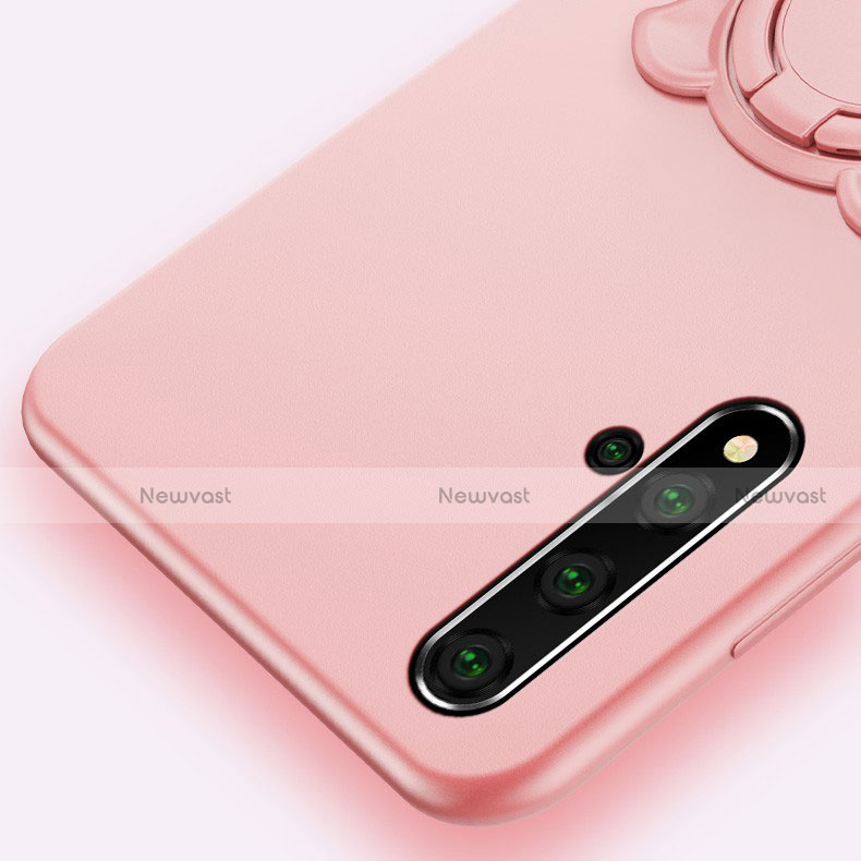 Ultra-thin Silicone Gel Soft Case Cover with Magnetic Finger Ring Stand T04 for Huawei Honor 20S