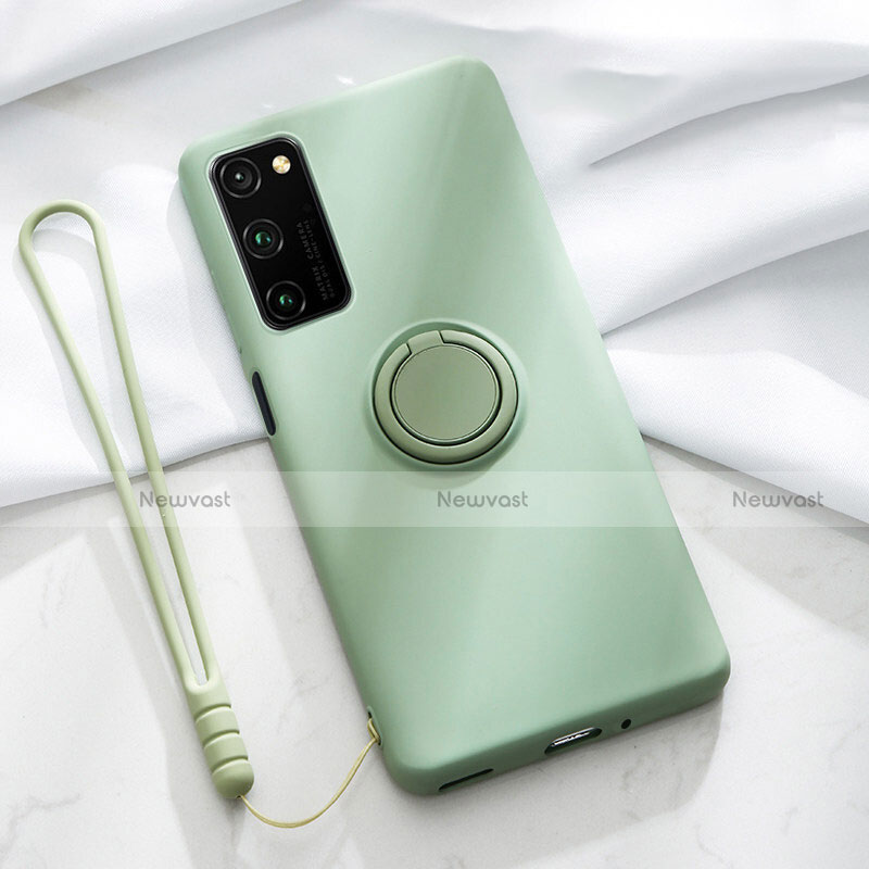 Ultra-thin Silicone Gel Soft Case Cover with Magnetic Finger Ring Stand T04 for Huawei Honor V30 5G