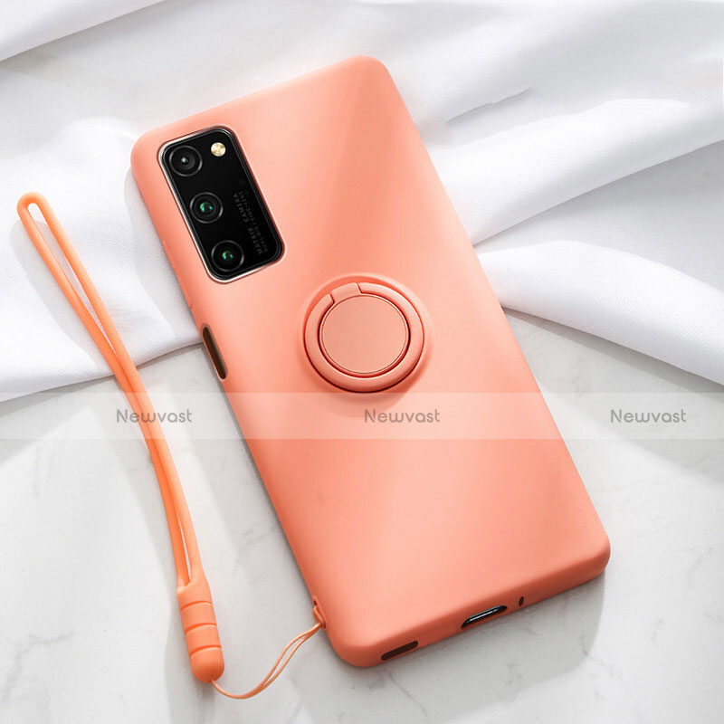 Ultra-thin Silicone Gel Soft Case Cover with Magnetic Finger Ring Stand T04 for Huawei Honor View 30 5G