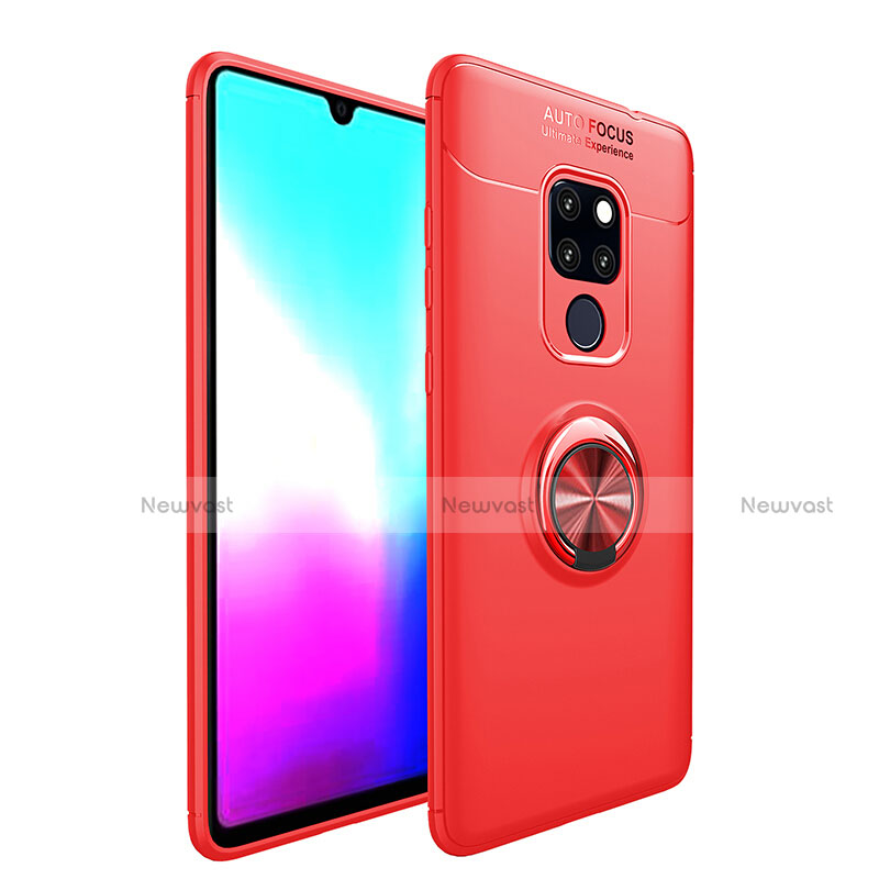 Ultra-thin Silicone Gel Soft Case Cover with Magnetic Finger Ring Stand T04 for Huawei Mate 20 X 5G Red