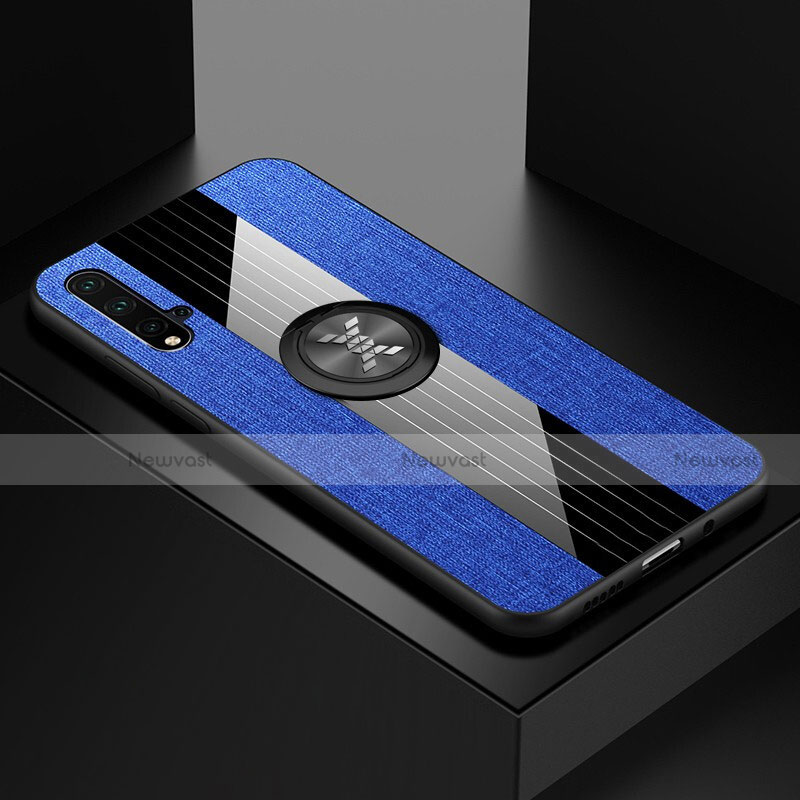 Ultra-thin Silicone Gel Soft Case Cover with Magnetic Finger Ring Stand T04 for Huawei Nova 5 Blue