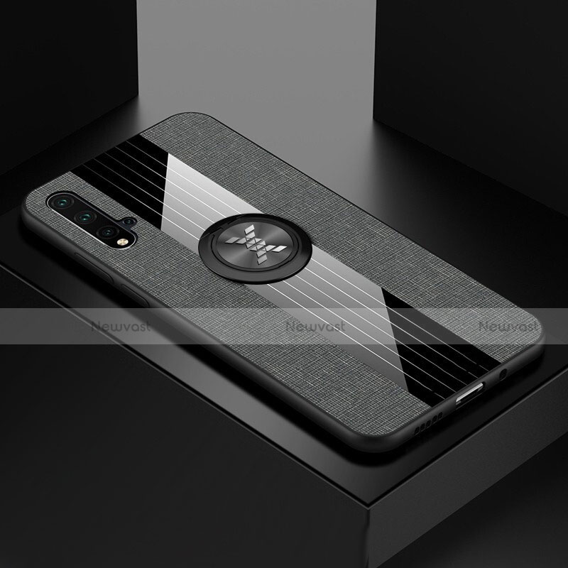 Ultra-thin Silicone Gel Soft Case Cover with Magnetic Finger Ring Stand T04 for Huawei Nova 5 Gray