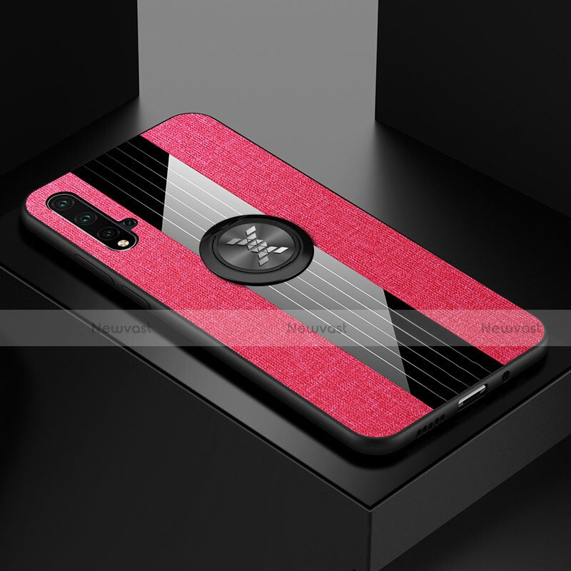 Ultra-thin Silicone Gel Soft Case Cover with Magnetic Finger Ring Stand T04 for Huawei Nova 5 Pro Hot Pink