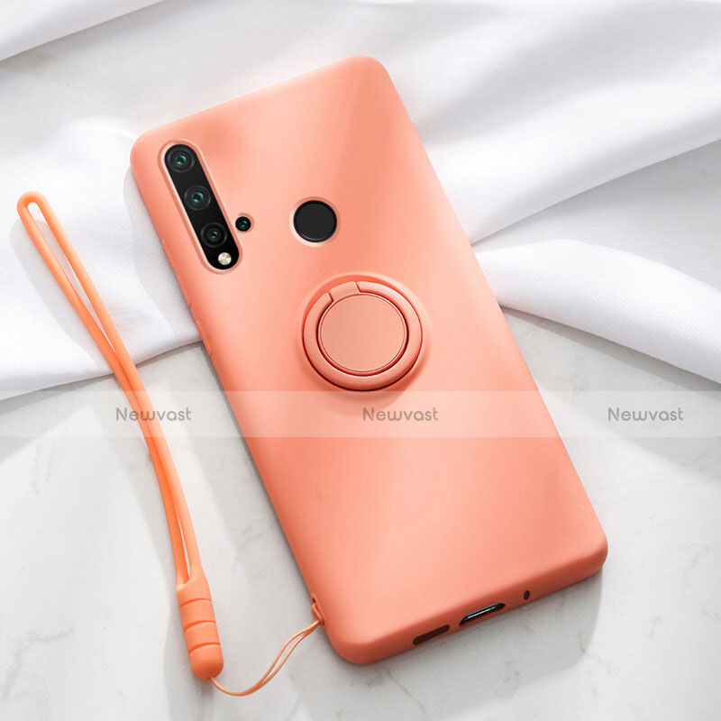 Ultra-thin Silicone Gel Soft Case Cover with Magnetic Finger Ring Stand T04 for Huawei Nova 5i Orange