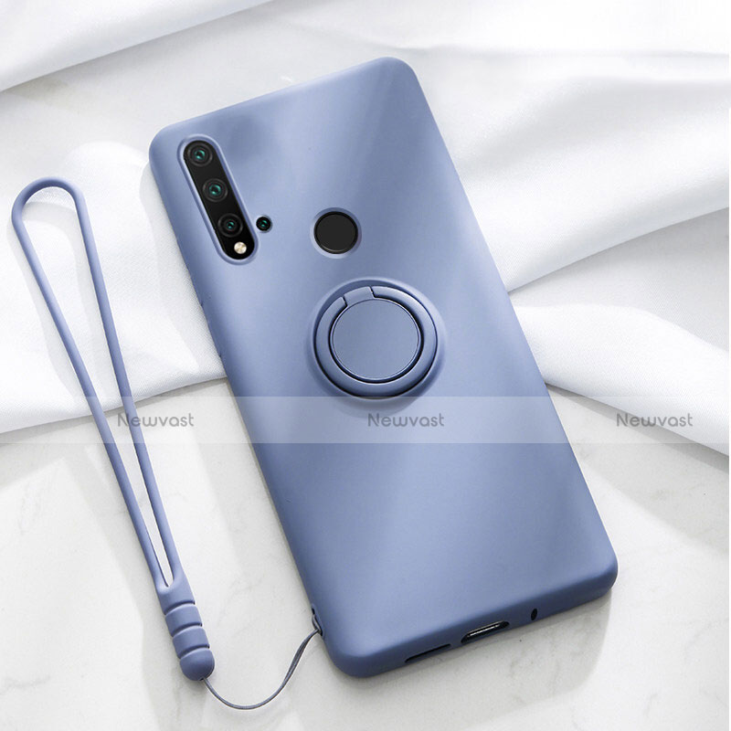 Ultra-thin Silicone Gel Soft Case Cover with Magnetic Finger Ring Stand T04 for Huawei Nova 5i Purple