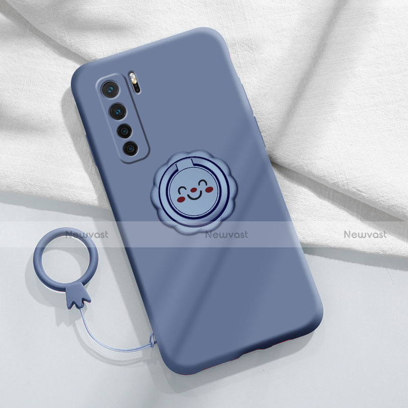 Ultra-thin Silicone Gel Soft Case Cover with Magnetic Finger Ring Stand T04 for Huawei Nova 7 SE 5G Gray