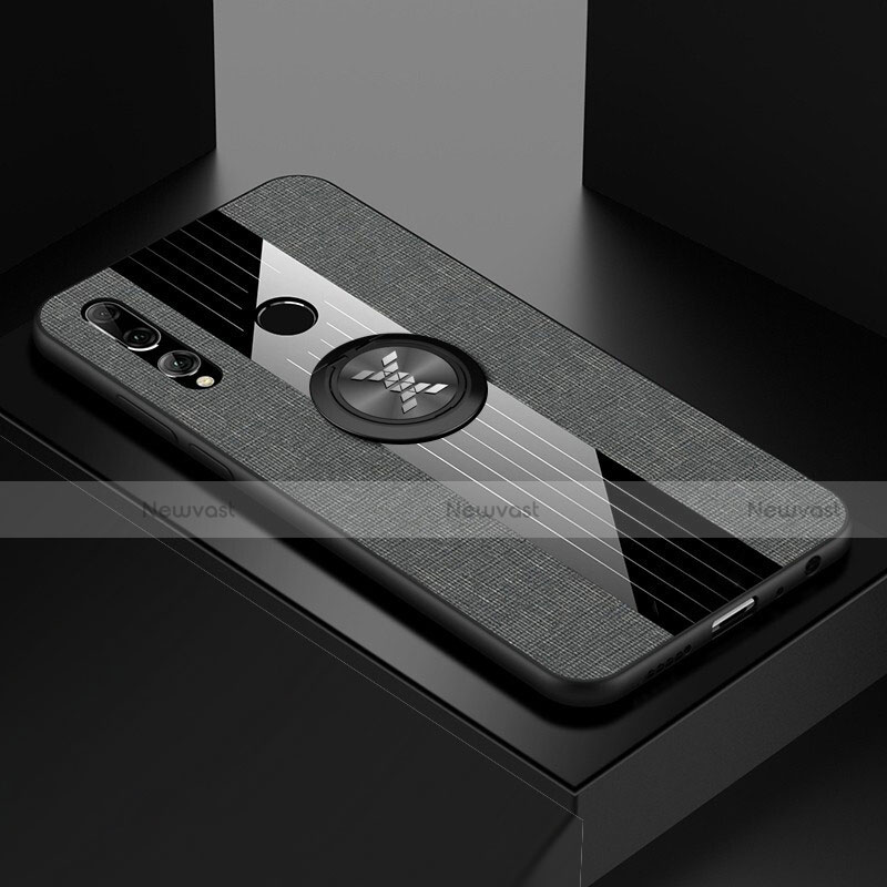 Ultra-thin Silicone Gel Soft Case Cover with Magnetic Finger Ring Stand T04 for Huawei P Smart+ Plus (2019) Dark Gray