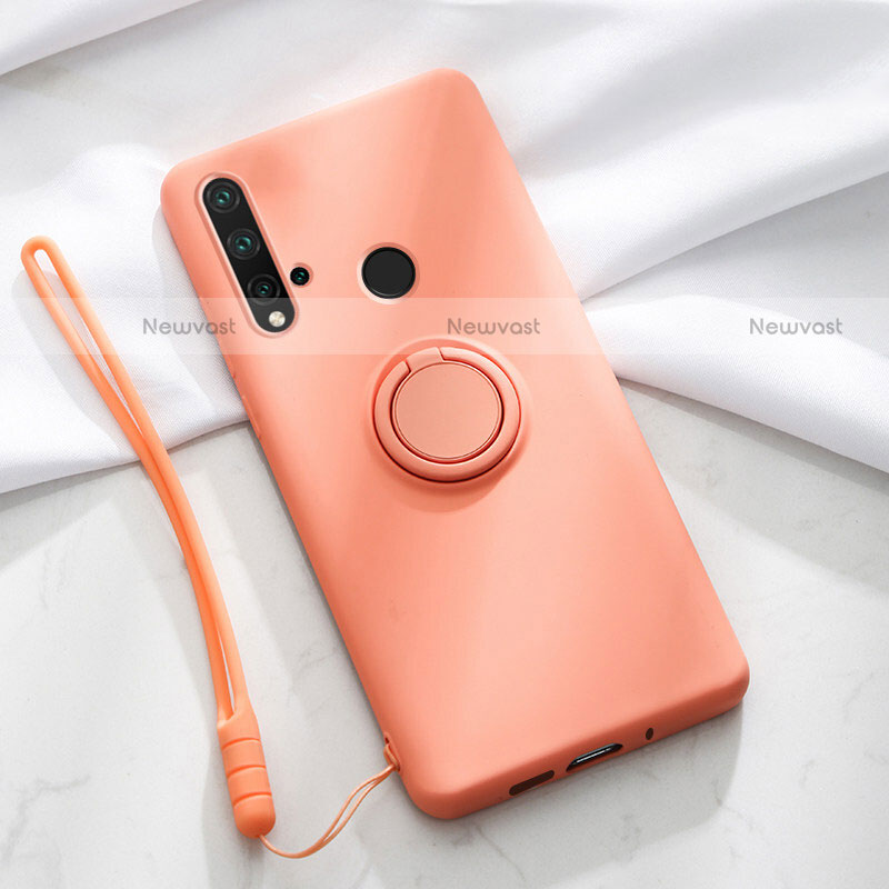 Ultra-thin Silicone Gel Soft Case Cover with Magnetic Finger Ring Stand T04 for Huawei P20 Lite (2019) Orange