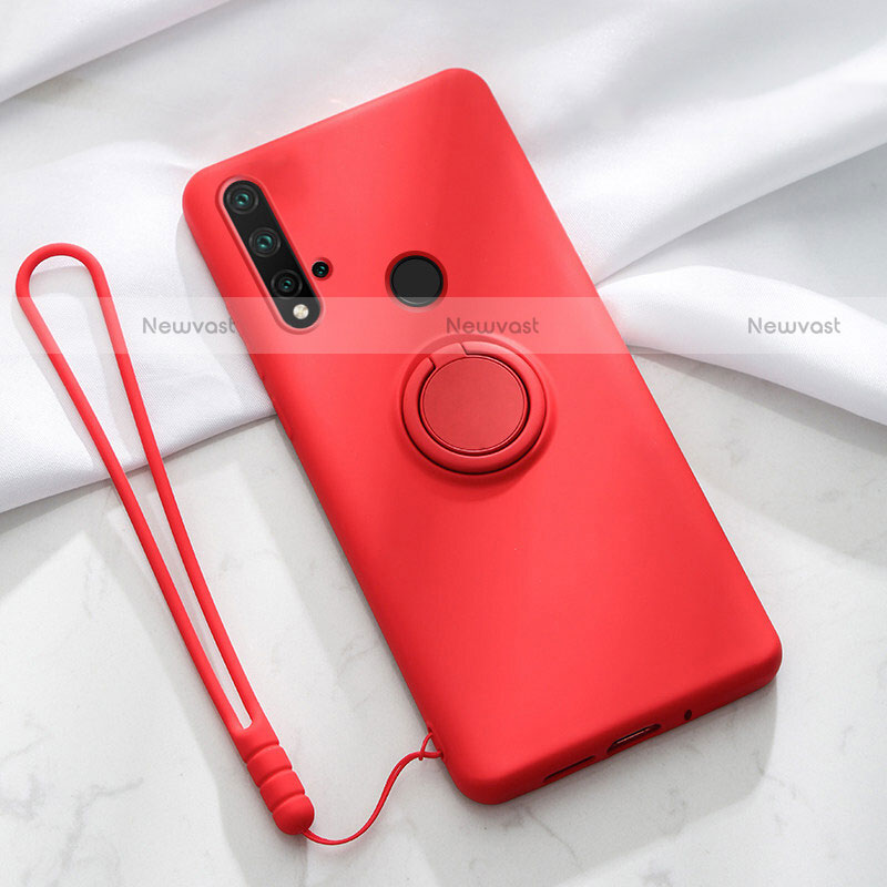 Ultra-thin Silicone Gel Soft Case Cover with Magnetic Finger Ring Stand T04 for Huawei P20 Lite (2019) Red