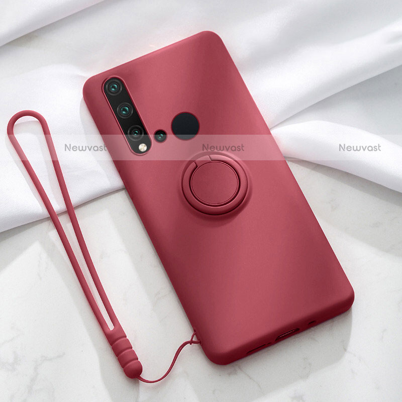 Ultra-thin Silicone Gel Soft Case Cover with Magnetic Finger Ring Stand T04 for Huawei P20 Lite (2019) Red Wine