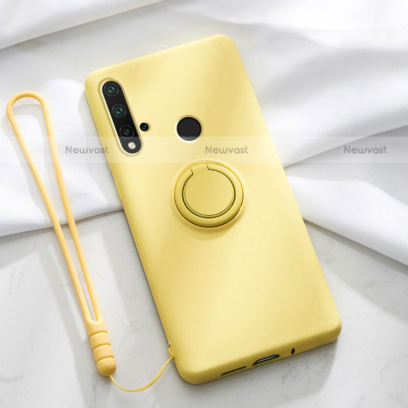 Ultra-thin Silicone Gel Soft Case Cover with Magnetic Finger Ring Stand T04 for Huawei P20 Lite (2019) Yellow