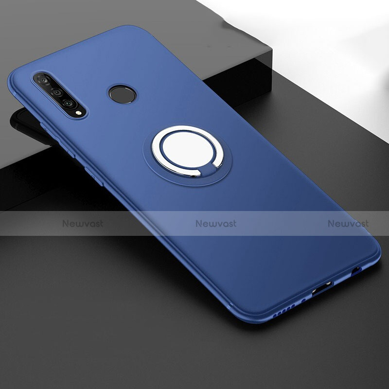 Ultra-thin Silicone Gel Soft Case Cover with Magnetic Finger Ring Stand T04 for Huawei P30 Lite Blue