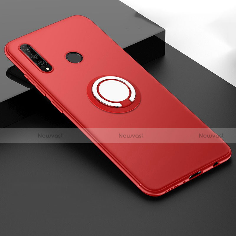 Ultra-thin Silicone Gel Soft Case Cover with Magnetic Finger Ring Stand T04 for Huawei P30 Lite New Edition Red