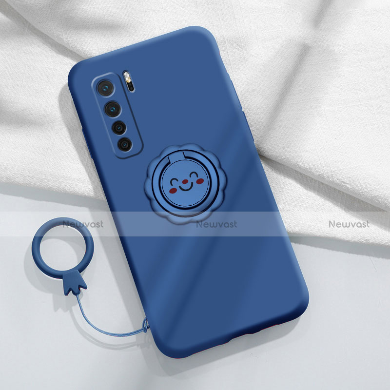 Ultra-thin Silicone Gel Soft Case Cover with Magnetic Finger Ring Stand T04 for Huawei P40 Lite 5G Blue