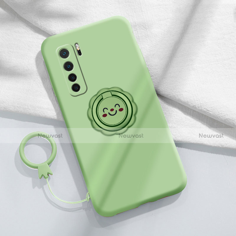 Ultra-thin Silicone Gel Soft Case Cover with Magnetic Finger Ring Stand T04 for Huawei P40 Lite 5G Cyan