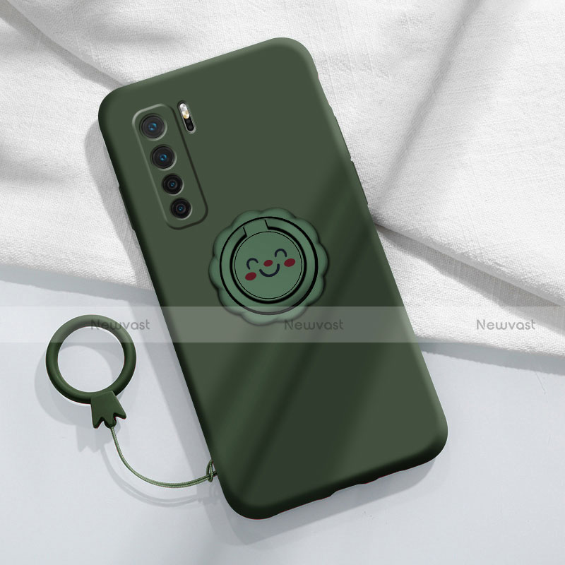 Ultra-thin Silicone Gel Soft Case Cover with Magnetic Finger Ring Stand T04 for Huawei P40 Lite 5G Green