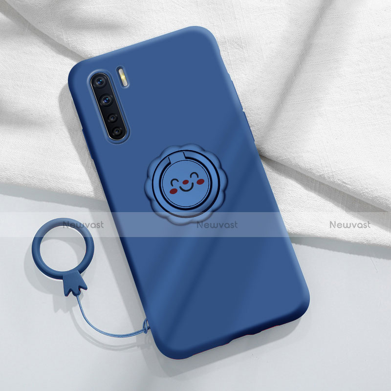 Ultra-thin Silicone Gel Soft Case Cover with Magnetic Finger Ring Stand T04 for Oppo A91 Blue