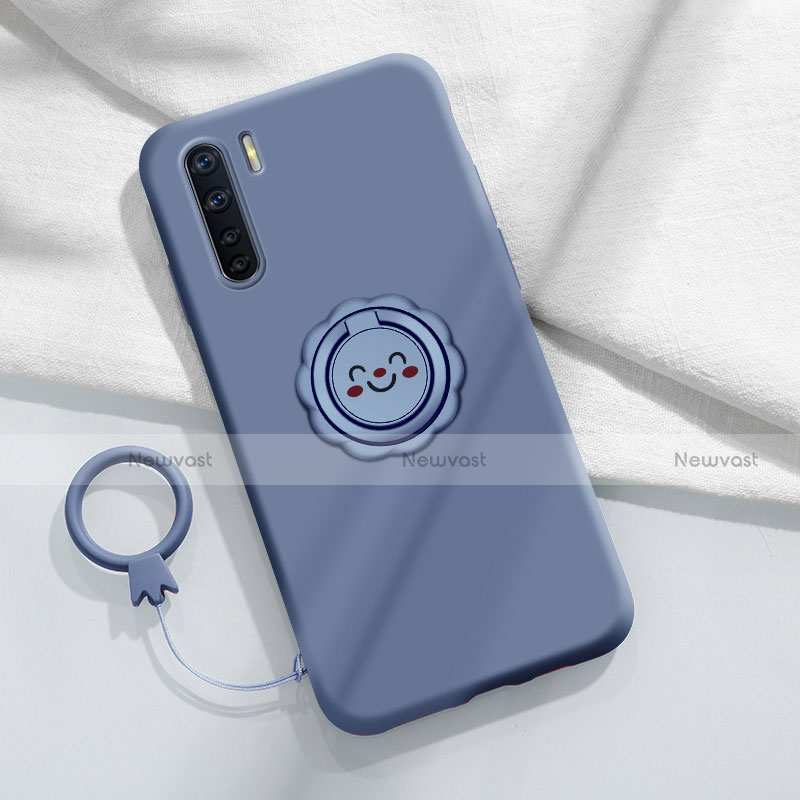 Ultra-thin Silicone Gel Soft Case Cover with Magnetic Finger Ring Stand T04 for Oppo A91 Gray