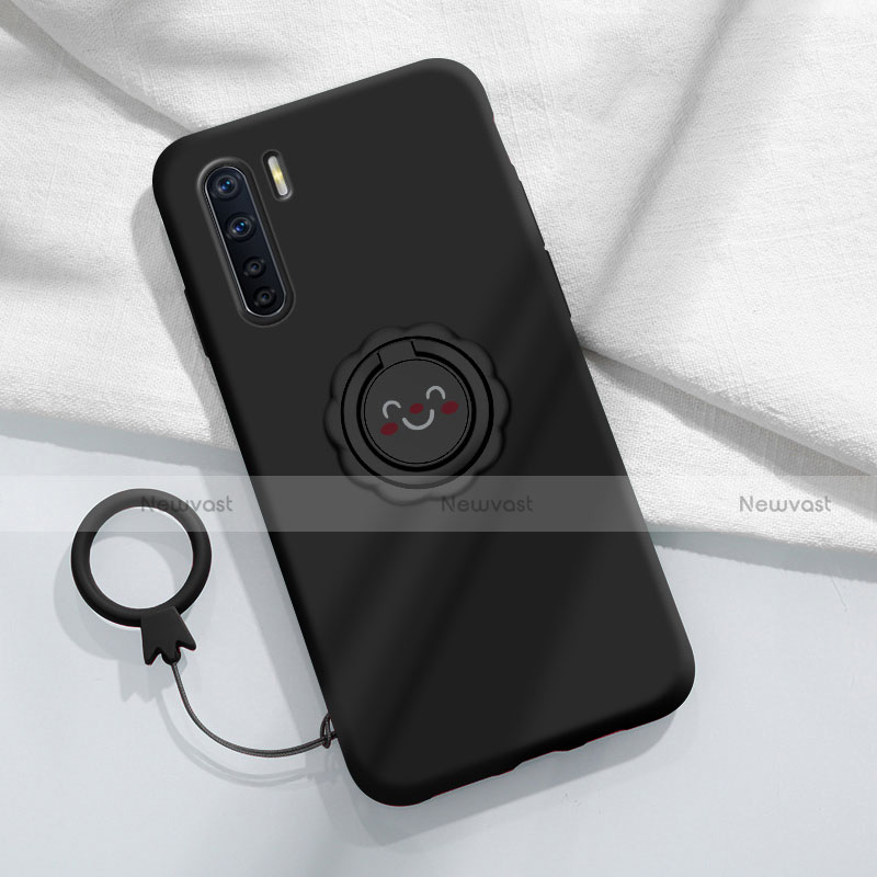 Ultra-thin Silicone Gel Soft Case Cover with Magnetic Finger Ring Stand T04 for Oppo K7 5G Black