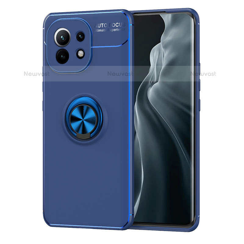 Ultra-thin Silicone Gel Soft Case Cover with Magnetic Finger Ring Stand T04 for Xiaomi Mi 11 Lite 4G Blue