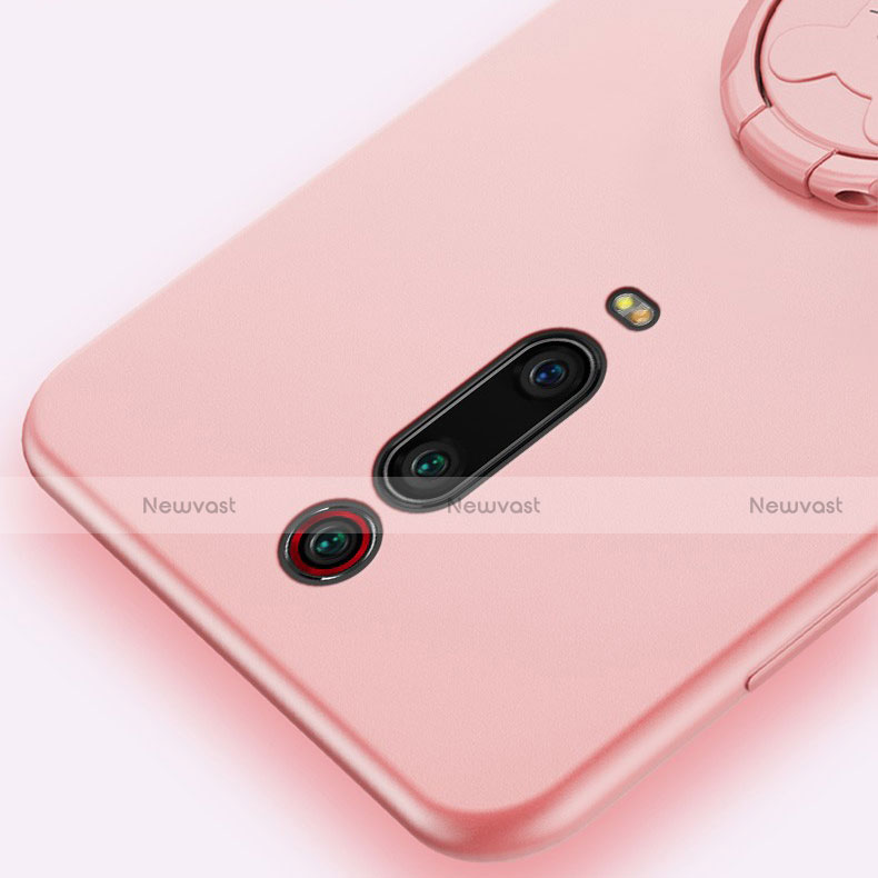 Ultra-thin Silicone Gel Soft Case Cover with Magnetic Finger Ring Stand T04 for Xiaomi Mi 9T Pro