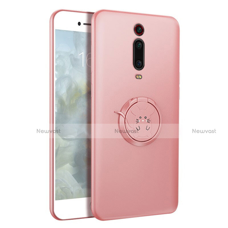 Ultra-thin Silicone Gel Soft Case Cover with Magnetic Finger Ring Stand T04 for Xiaomi Mi 9T Pro