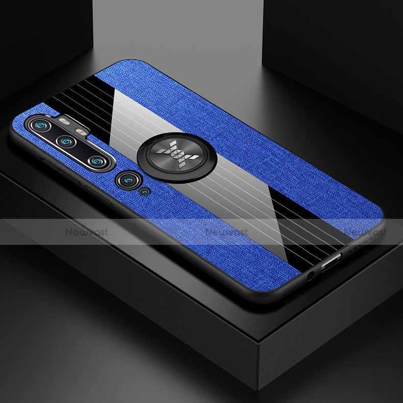 Ultra-thin Silicone Gel Soft Case Cover with Magnetic Finger Ring Stand T04 for Xiaomi Mi Note 10 Blue