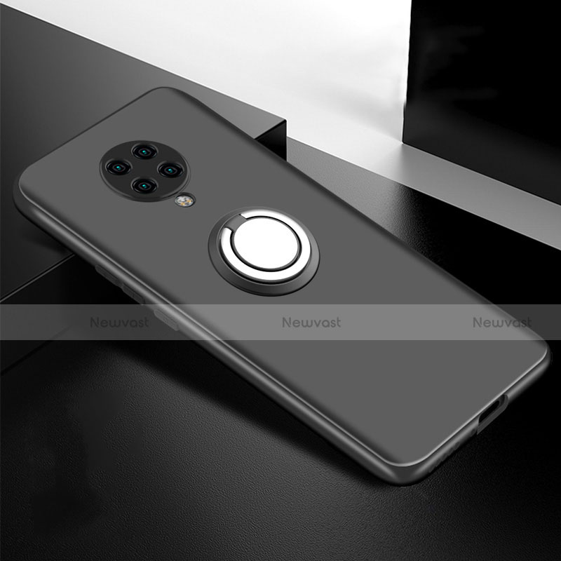 Ultra-thin Silicone Gel Soft Case Cover with Magnetic Finger Ring Stand T04 for Xiaomi Redmi K30 Pro 5G Black