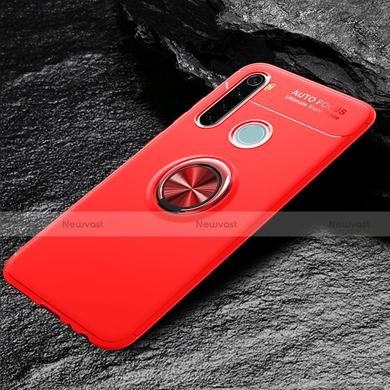 Ultra-thin Silicone Gel Soft Case Cover with Magnetic Finger Ring Stand T04 for Xiaomi Redmi Note 8 (2021) Red