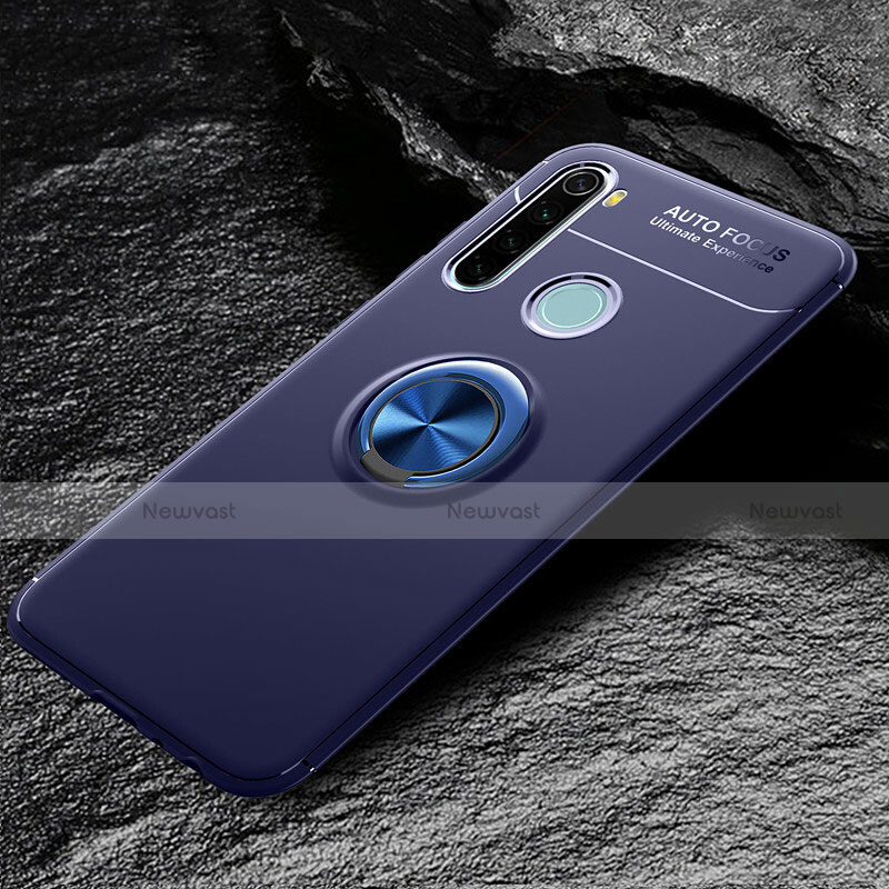 Ultra-thin Silicone Gel Soft Case Cover with Magnetic Finger Ring Stand T04 for Xiaomi Redmi Note 8 Blue